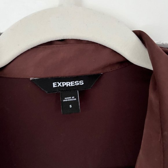 Y2K Express Chocolate Brown Satiny Button Down Shirt - Picture 2 of 5